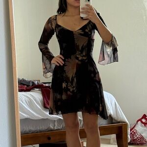 Urban Outfitters Black Floral Long Sleeve Dress